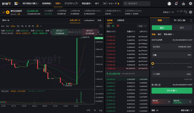 Bybit（バイビット）のtestnet用デモ口座でデモトレード【画面の見方】